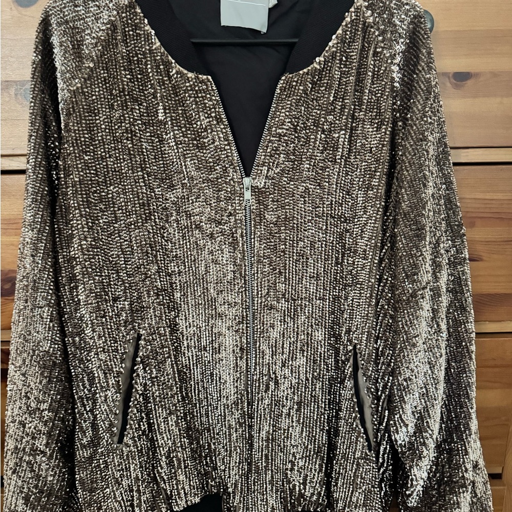 ASOS Gold Sequin Bomber Jacket with Ribbed Trim